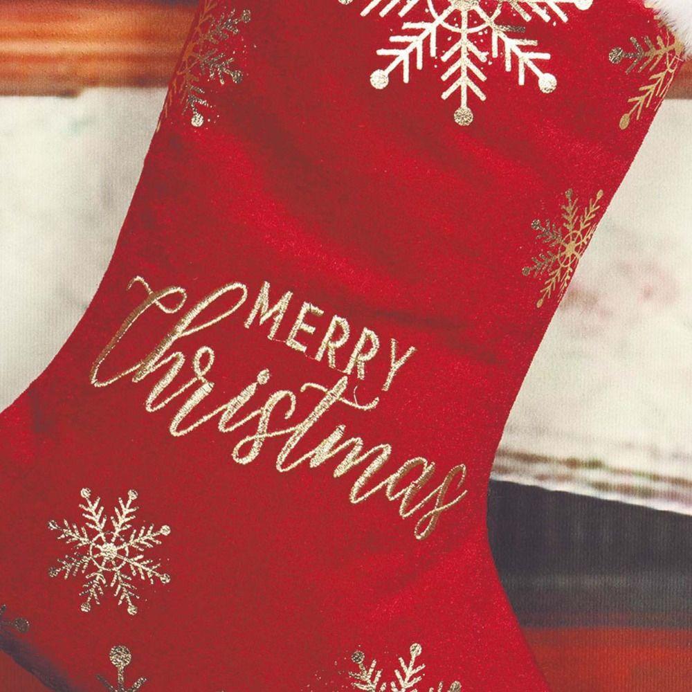 Embroidered Personalized Christmas Stocking Snowflake Pattern Red/Green Christmas Sock Large Capacity Christmas Gift Bag Navidad