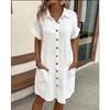Loose Casual Midi Dress Women Solid Color Single Breasted Short Sleeve