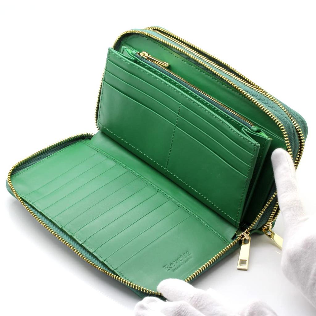 [Revetta] Crocodile Leather Long Wallet, Large Capacity, 40 Card Slots, Men's Wallet, Green, Double Round Zipper, Genuine Leather, Single Piece Leathe