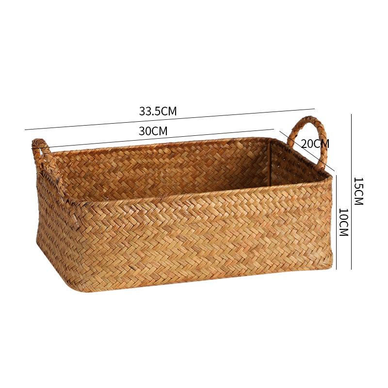 Japanese Woven Grass Snack Storage Basket, Desktop Tidy Organizer Bin, Eco-friendly Natural Handmade Wicker for Home Kitchen
