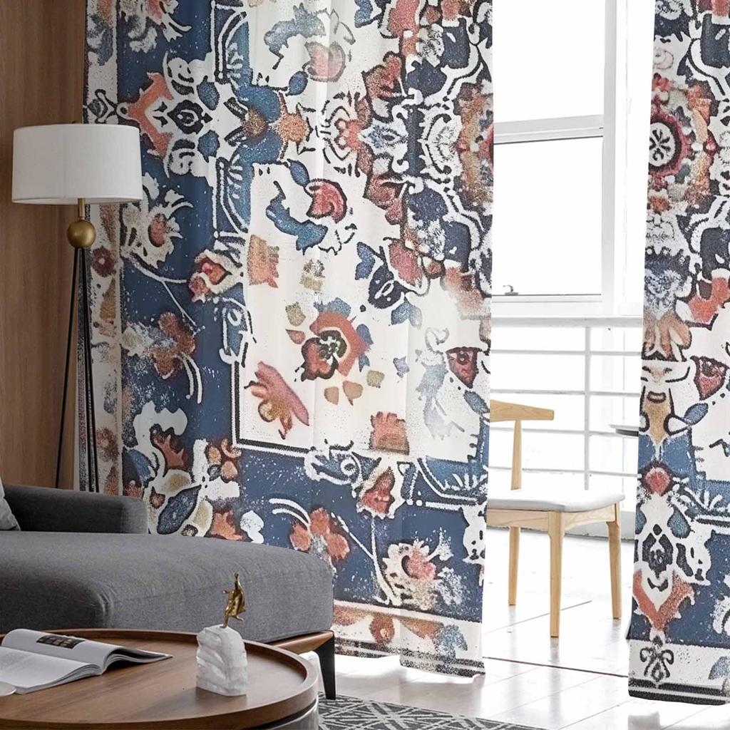 Bohemian Retro Patterns Sheer Curtains for Kids Bedroom Living Room Voile Window Curtains Tulle Drapes