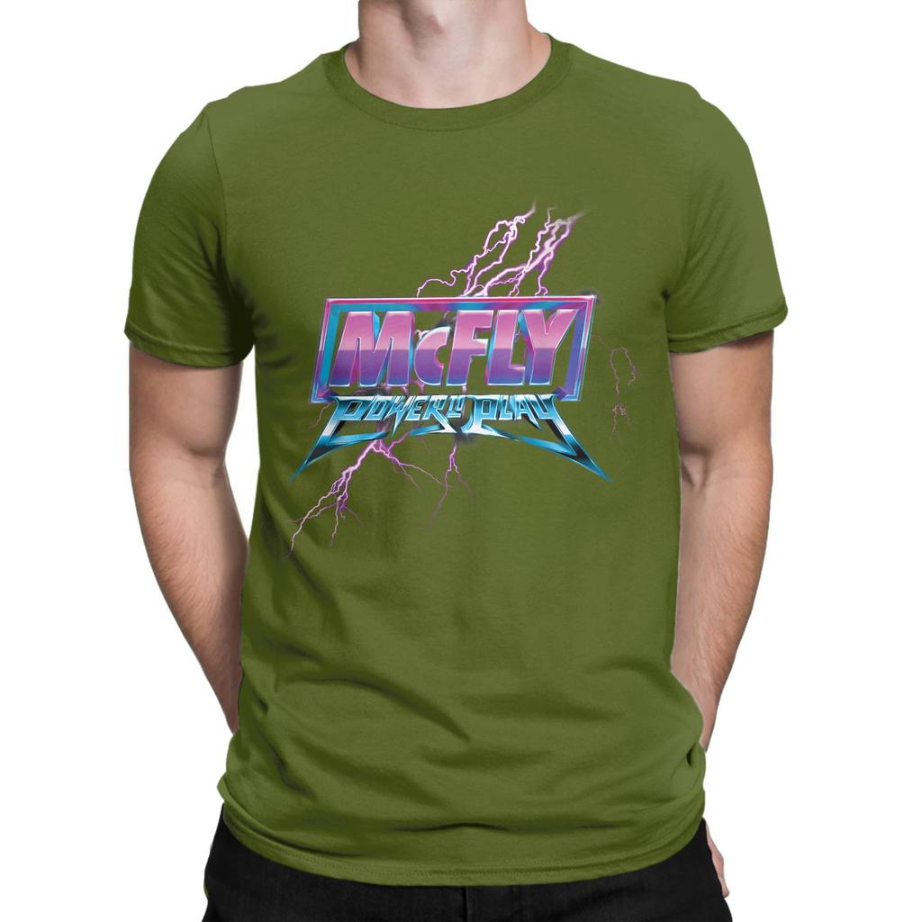 Men's T-Shirt McFly Power To Play Logo Awesome 100% Cotton Tee Shirt Short Sleeve Pop Rock T Shirt O Neck Clothing Plus Size