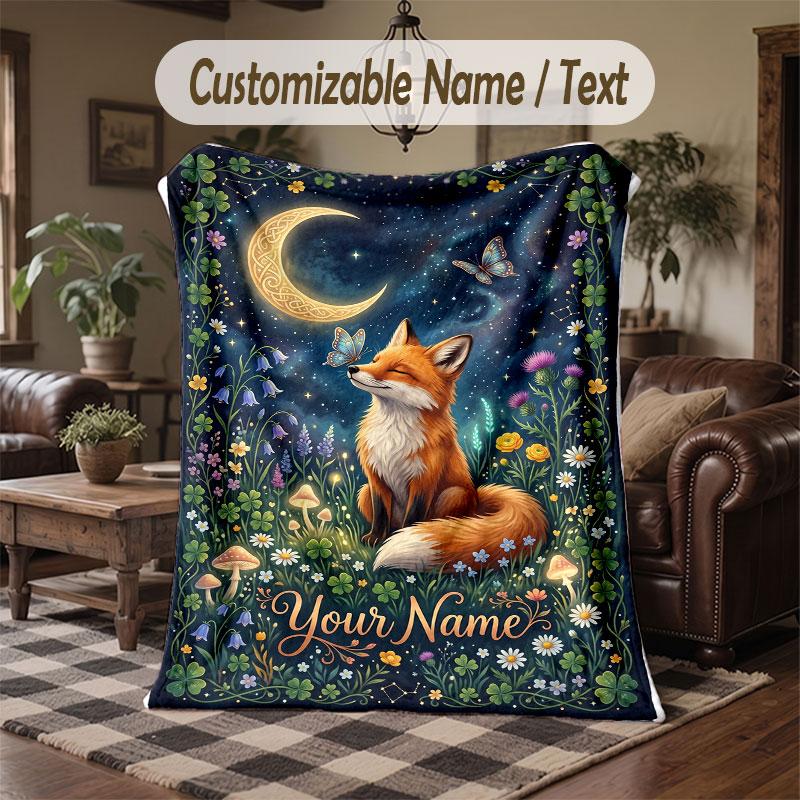 Wolf Fuchs Thema Kuscheldecke Personalisierbarer Name Text Personalisierte Decke Weich Gemütlich für Zuhause Sofa Bett