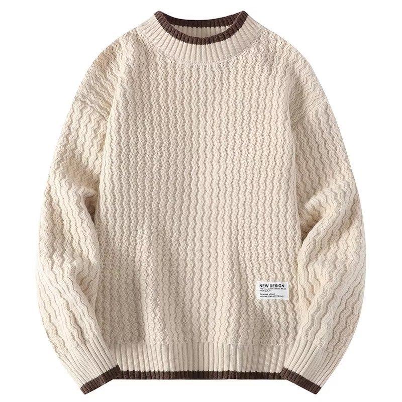 

Men s Autumn Winter Knitted Sweater Round Neck Loose Warm Solid Color Base Layer Top Coat Casual Outerwear S хаки