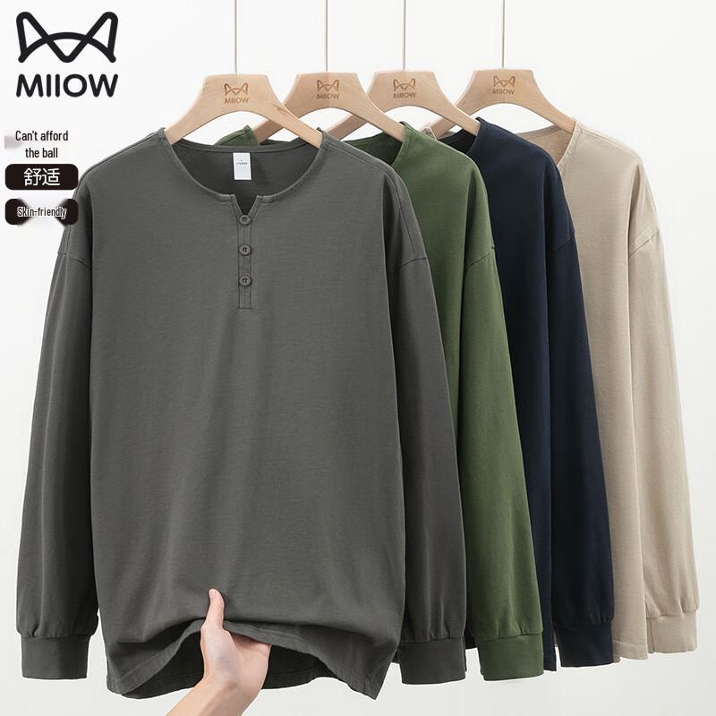 MIIOW T-shirt da uomo a maniche lunghe in puro cotone