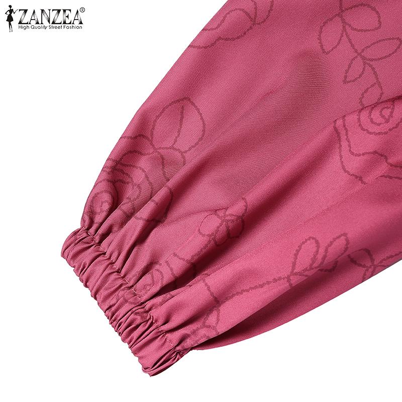 ZANZEA Women Vintage Print Casual Round Neck Long Sleeve Loose Dress