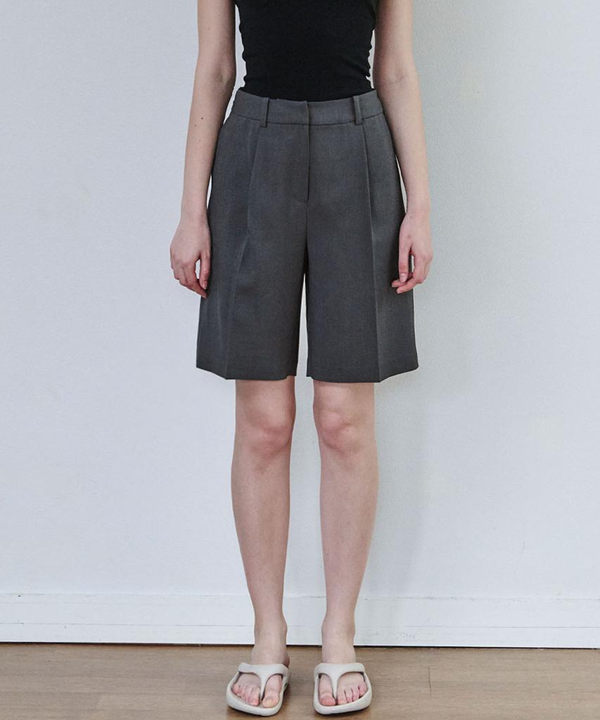 MALOUPE 2211 Single-Pleat Half Pants (Dark Gray)