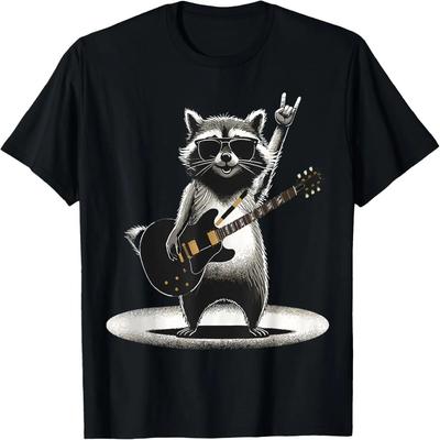 Raccoon Rock Music Guitar Gift Men Kids Women Funny Raccon T-Shirt