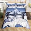 Capa de edredom de avião 3D King Aircraft Transportation Conjunto de cama de microfibra Globe Edredom Capa de edredom Decoração de helicóptero Capa de edredom