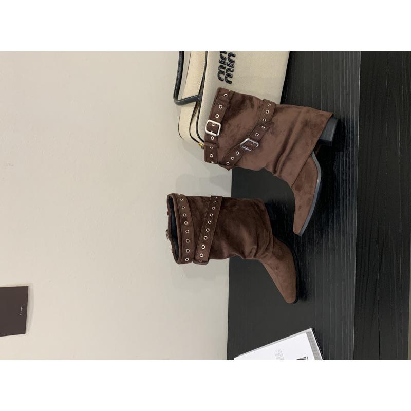 2025 New American Spice Girls Belt Buckle Pants Boots Short Boots Women's Boots Pointed Western Cowboy Boots