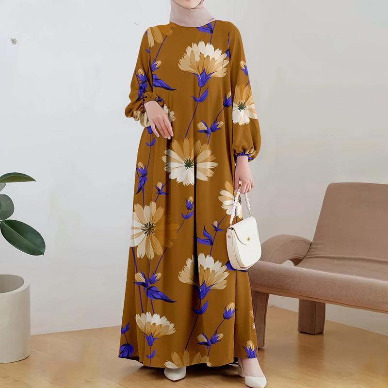 

Одежда для мусульманок, новый стиль в 2025 году, повседневная мода, пальто, цветочный принт, элегантное платье с длинным рукавом, подходит для мусульманок 5XL золотой