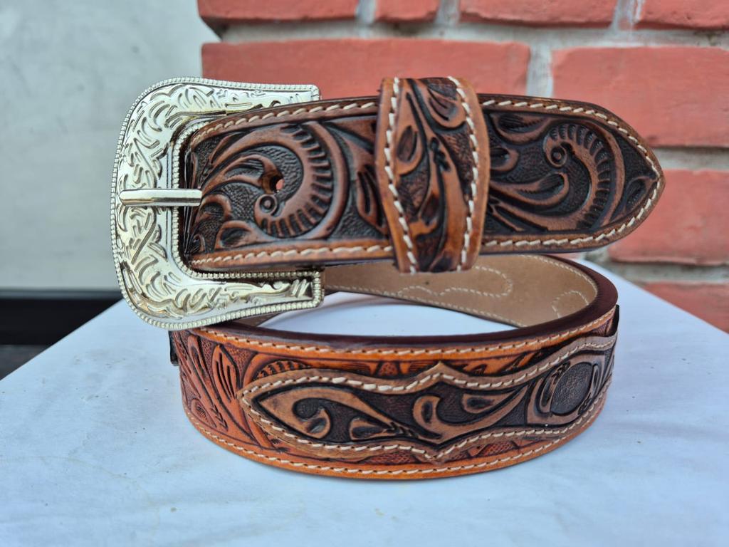 Tooled Western Floral Engraved Leather Belt 100% Genuine Full Grain Cowhide Engraved Personalized Handmade Genuine Leather Cowboy Belt