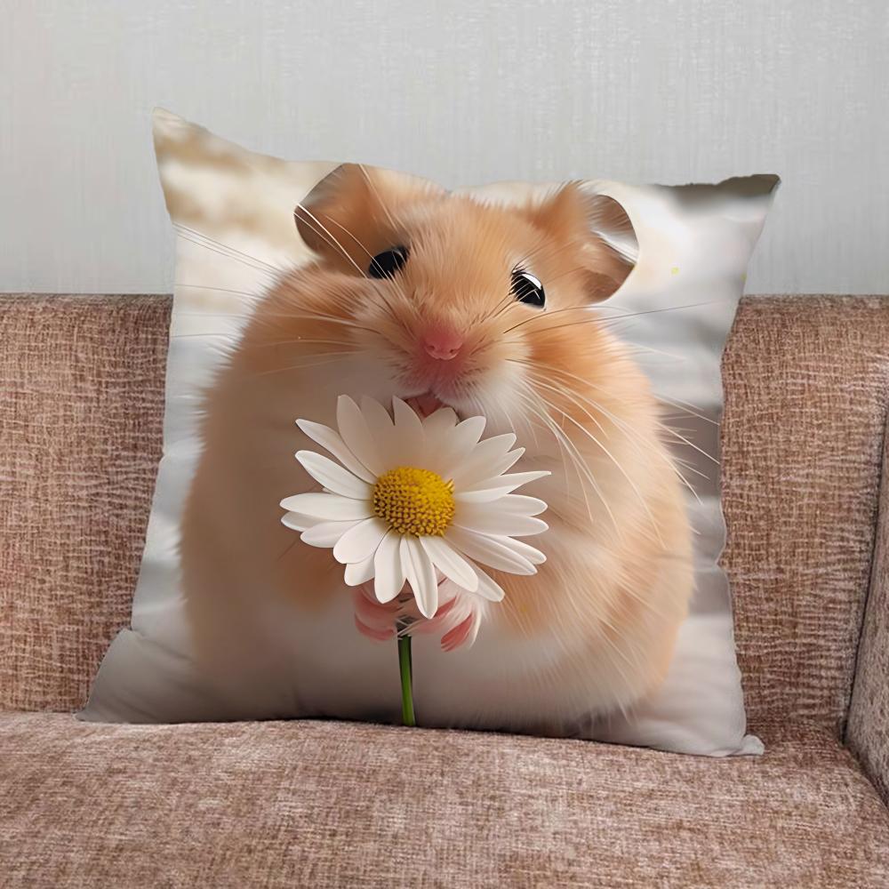 Funny Sad Hamster Meme Pillow Case For Home Bedroom Car Office Decoration Living Room Sofa Cushion Cover Suitable