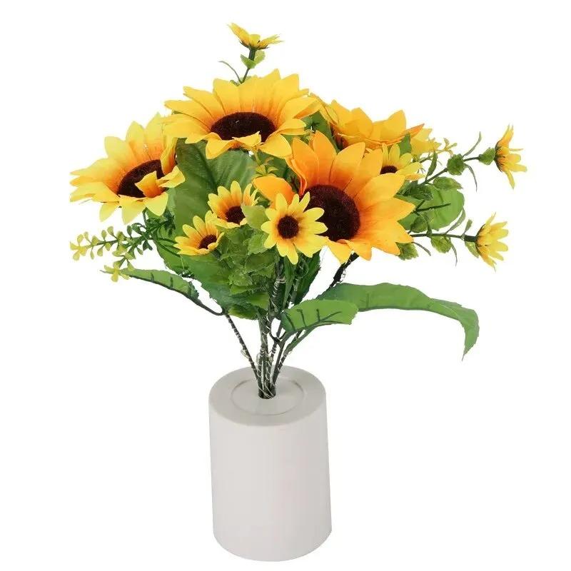 LED Sunflower Lamp Night Simulation PU Tulip Flower Atmosphere Bouquet Desk Light for Home Room Table Decoration Lamp Gift