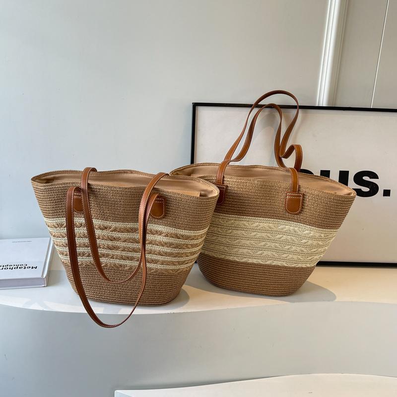 Stroh gewebte Einkaufstasche große Kapazität Damen Tasche Strandtasche Schultertasche
