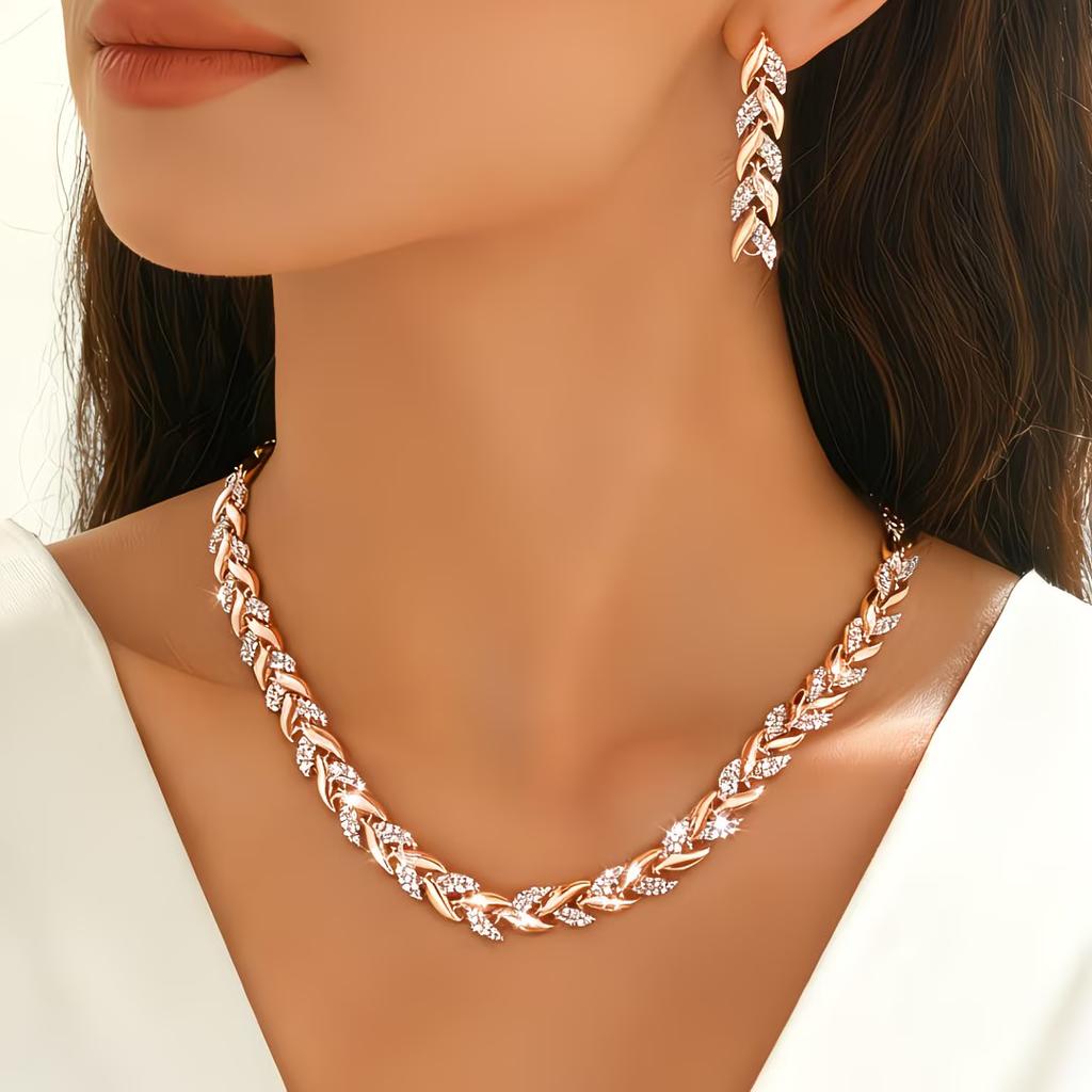Fish Tail Style Diamond-studded Bracelet and Necklace Set - Luxurious and High-end Banquet Jewelry for Women