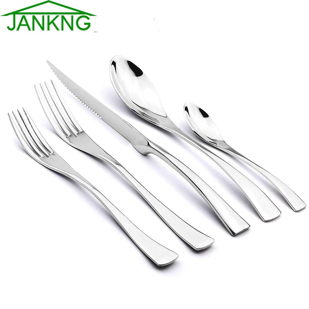 5/20 Stuks Zilveren Bestekset 18/10 Roestvrij Staal Gouden Servies Getand Mes Vork Lepel Bestek Eten Tafelgerei Dropship