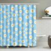 Blue Bath Mat With Yellow Daisies Pattern: Floral Decor Shower Curtain For Bathroom Accessories Decoration Waterproof Fabric Sho