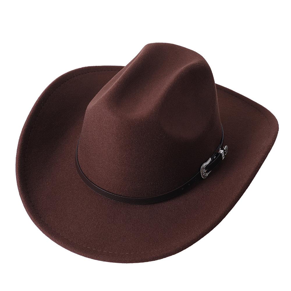 Cowboy hat European and American style big cowboy hat monochrome felt hat men and women big brim outdoor top hat