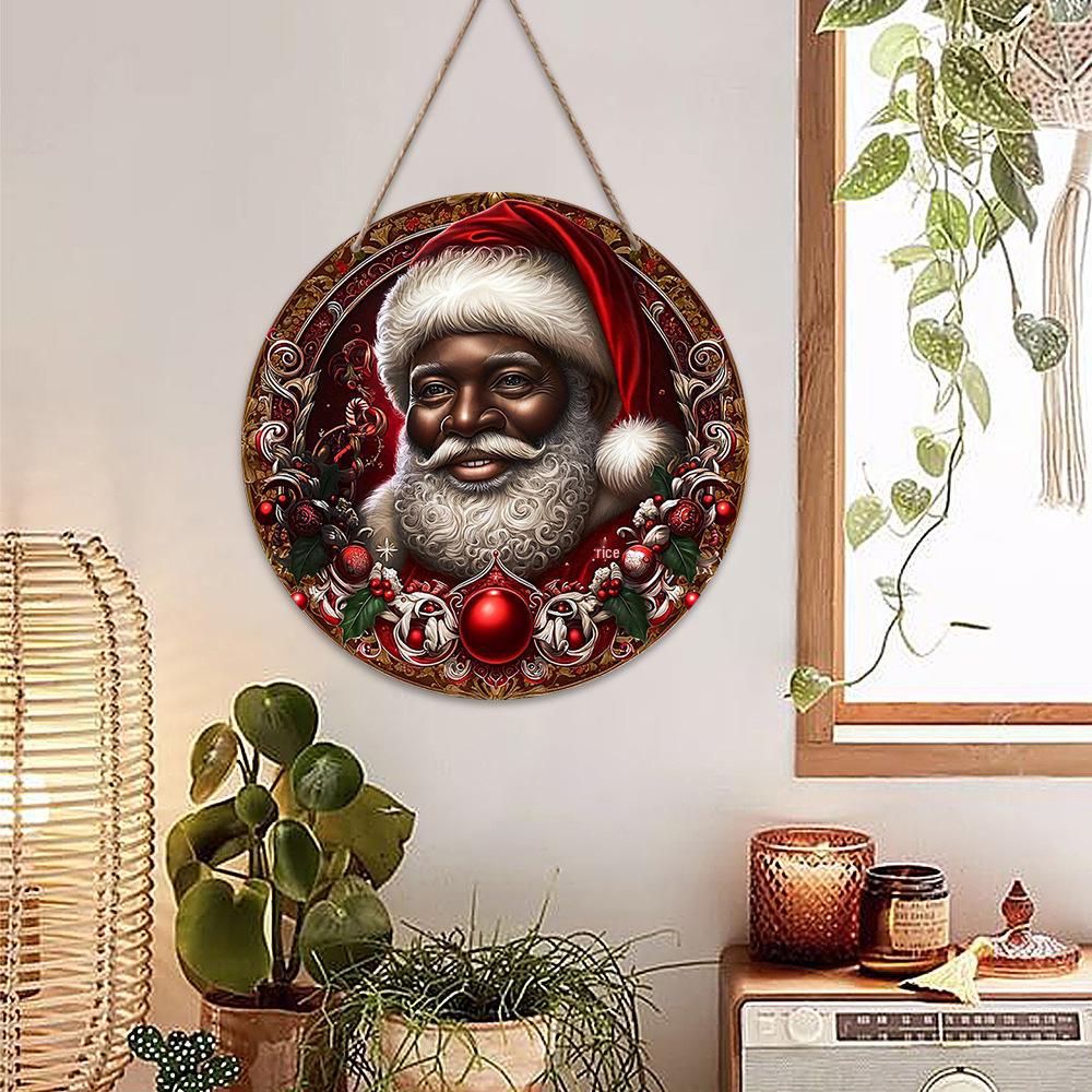 Black Santa Claus Wooden Door Hanging Christmas Decoration
