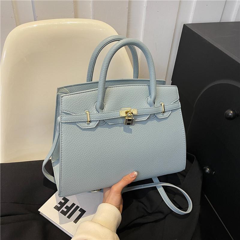 New High-end Lychee Pattern Small Lock Platinum Bag Portable Shoulder Oblique Span Trendy Women's Bag