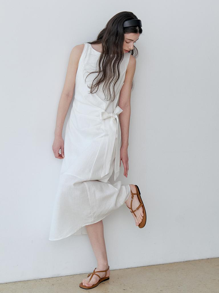 Le Studio Wrap Ribbon Sleeveless Long Dress (Iv)