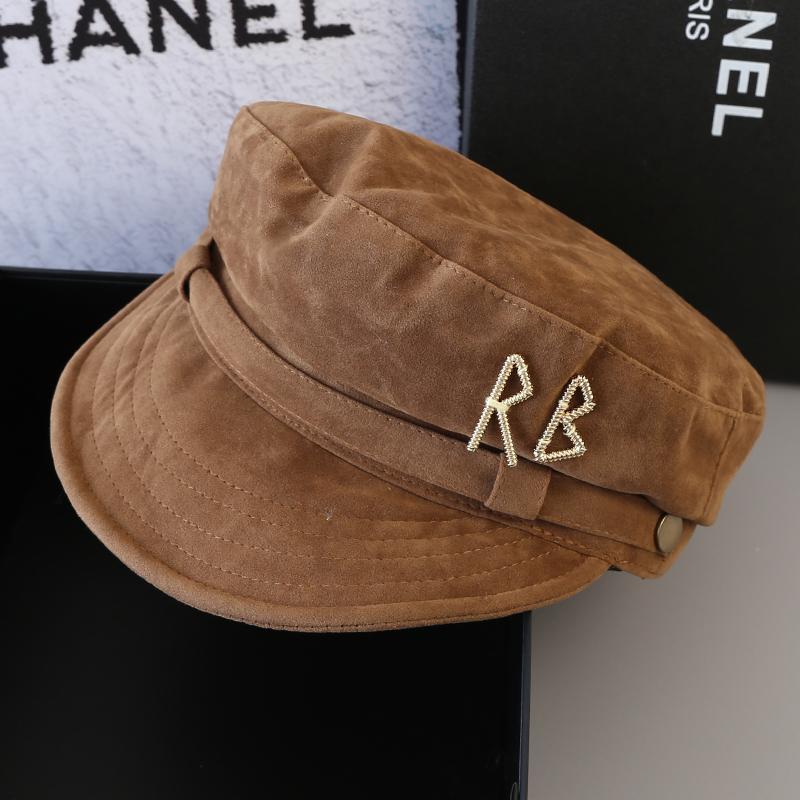 

Autumn Winter Suede Military Cap Women Letter RB Design Fashion Painter Hat British Retro Newsboy Cap Vintage Octagonal Hat 56-58cm верблюд