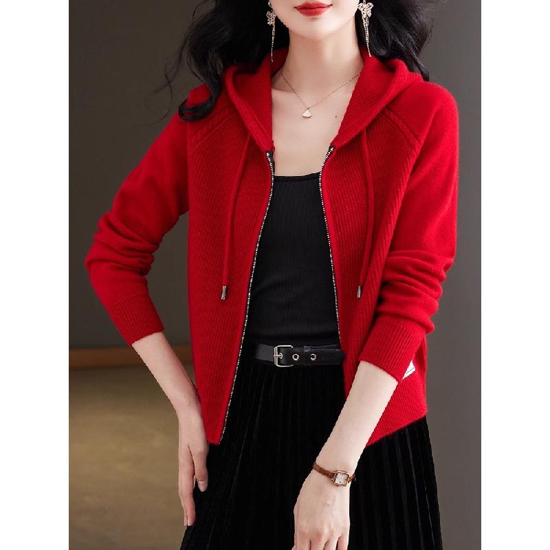 2026 New Knitted Women's Spring and Autumn Hooded Sweatshirt, Fashionable and Unique Sweater Cardigan, Mother's Coat