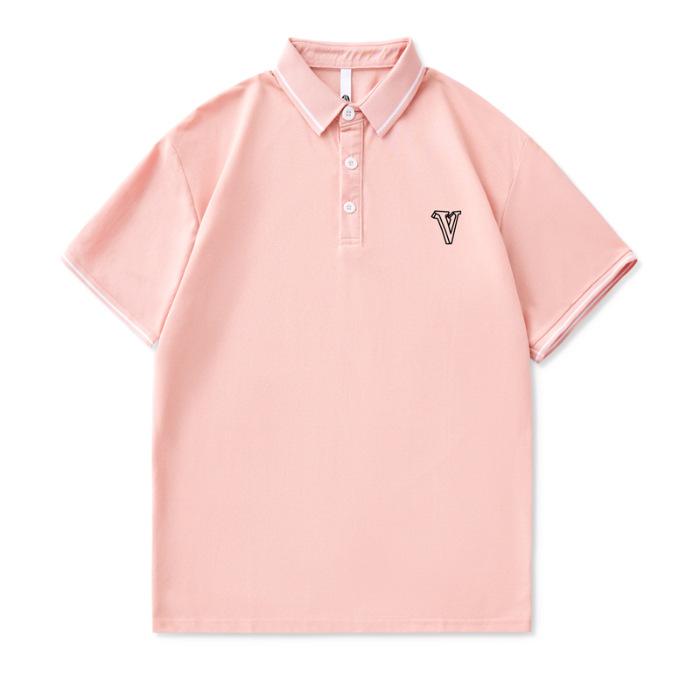 

Мужская летняя новая свободная футболка-поло с коротким рукавом, мужская тонкая футболка с коротким рукавом и лацканом 4XL розовый