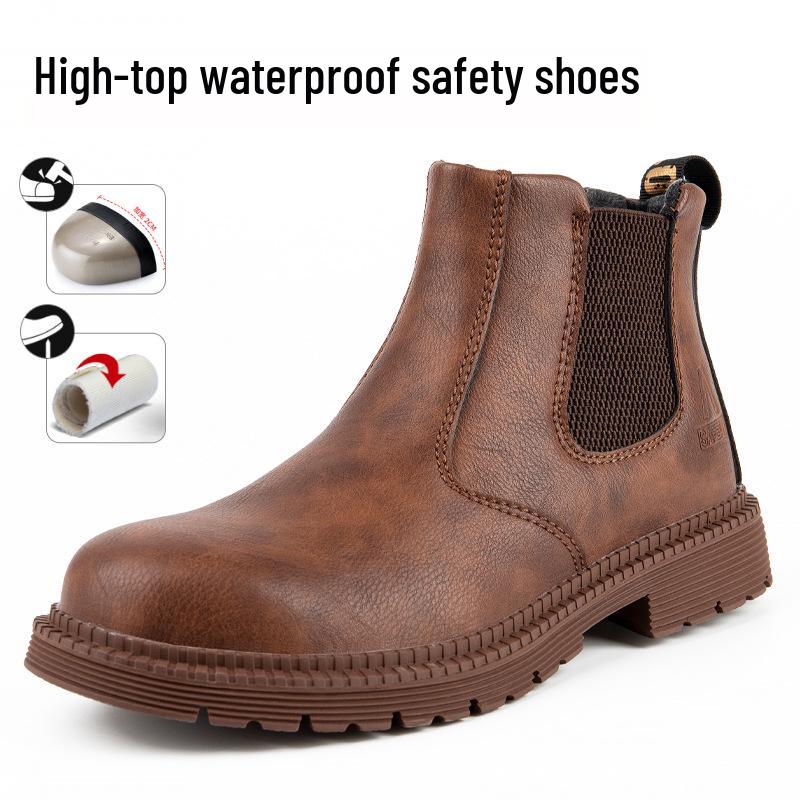 Cross-border High-top Steel Toe Work Boots: Microfiber, Anti-smash, Anti-puncture, Wear-resistant, Comfortable Labor Protection Footwear