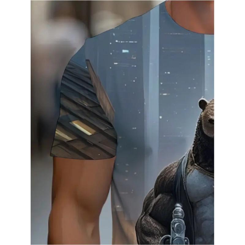 Men's 3D Printed Round Neck Casual T-shirt for Summer Wear Lightweight Breathable Trendy Versatile No Pressure Bear Pattern T-shirt
