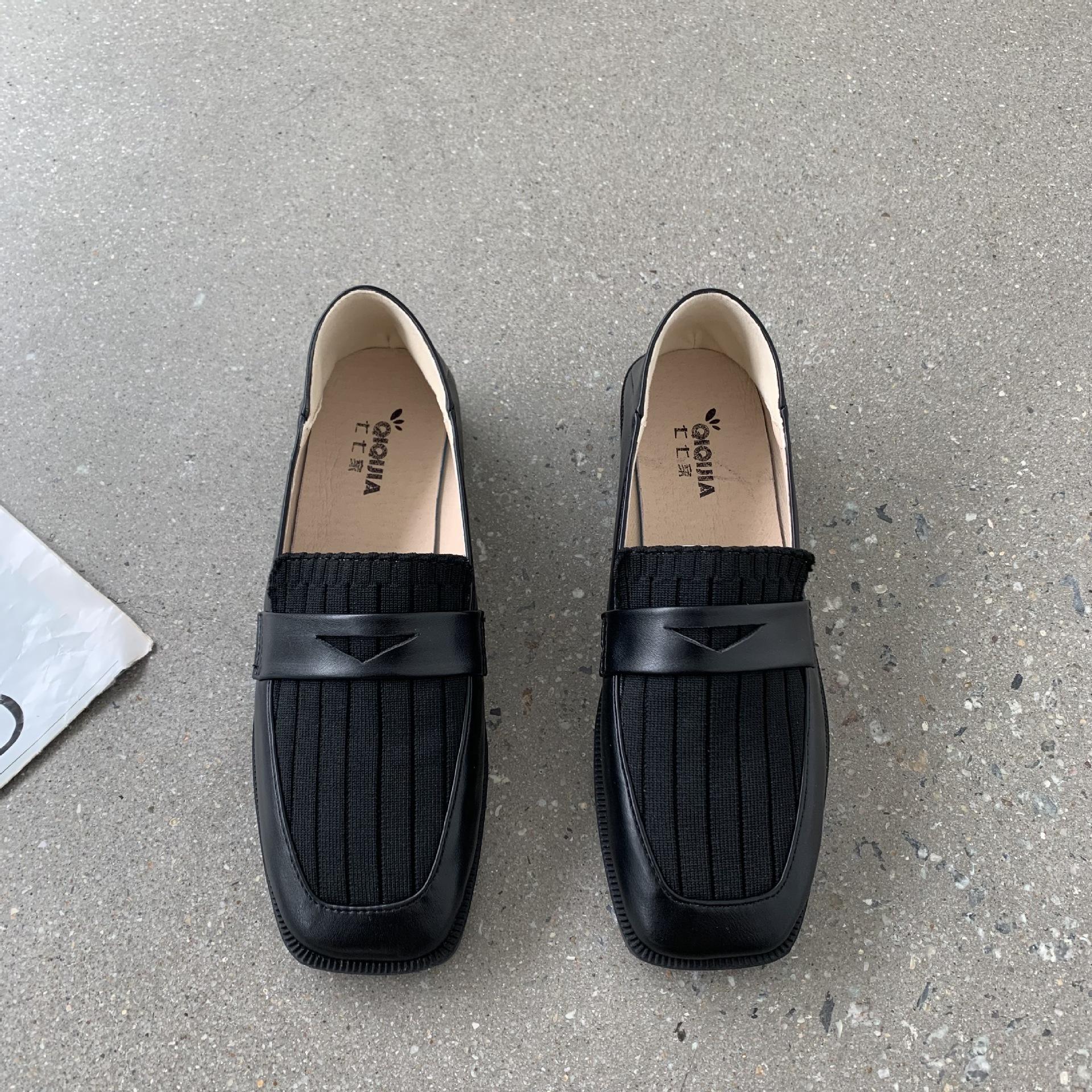 

Лоскутное плетение маленькие кожаные туфли женские вязаные кроссовки неглубокие туфли без застежек квадратный нос толстый каблук оксфорды женские балетки 5 чёрный