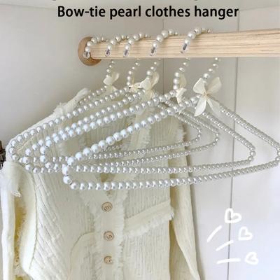 5PCS/SET Elegant Adult Pearl Bowknot Ribbon Dress Coat Hanger Wardrobe Closet Storage Rack Space Saving Clothing Organizer