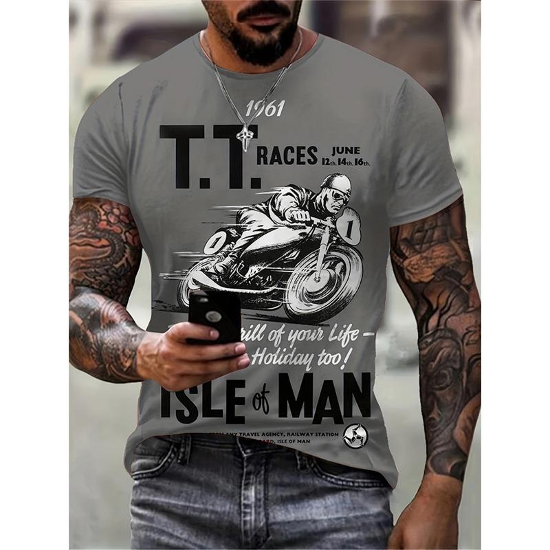 T-Shirt for Men's Motorcycle Printed 3D Tshirts Summer Oversized T Shirts Men's Short Sleeve Tops Men's Clothing Streetwear