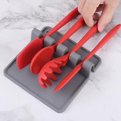 Kitchen Silicone Utensil Rest With Drip Pad 4 Slotted For Kitchen Countertop Heat Resistant Spoon Rest BPA-free Utensils Holder for Spoons, Spatulas