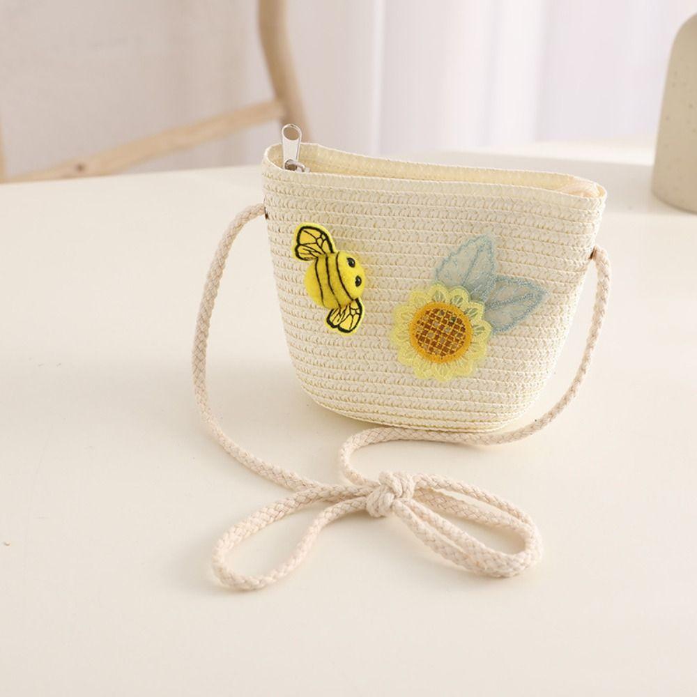 Sweet Kids Sun Straw Hat Sunflower Bee Toddler Outdoor Sun Hat Sun Protection Hat Bag  for Girls