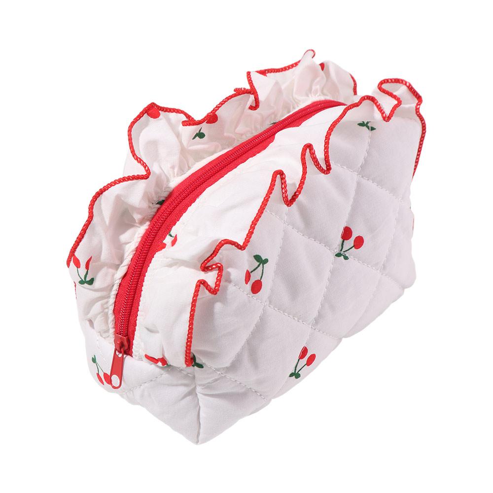Cherry Printed Cherry Makeup Bag Large Capacity with Zipper Wash Storage Bag Korean Style Fragrant Cherry Cosmetic Bag S
