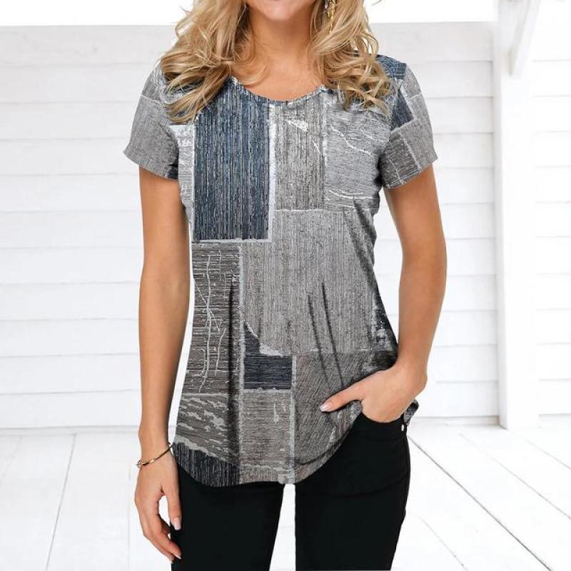 

Винтажная женская футболка, летняя футболка с короткими рукавами, красочная лоскутная одежда с круглым вырезом, одежда большого размера, повседневная женская футболка S