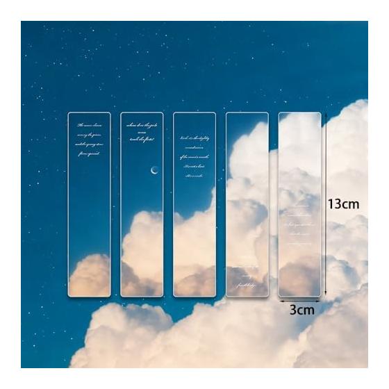 5-Piece Set of Stylish Cloud Design PVC Bookmarks - Perfect for Books, Journals, and Gifts - Durable, Waterproof, and Flexible - 13cm x 3cm