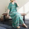Real Shot Summer V-neck Thin Cotton and Linen Loose Literary and Simple Holiday Style Thin Striped Dress Women