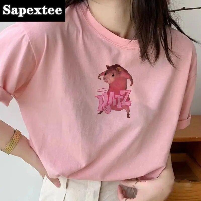 Woman Kawaii Ratz Mouse Tree Print Harajuku Summer Unisex Tshirts Casual Round Neck Short Slee Top Tee Shirt Women T-shirt Drop Ship