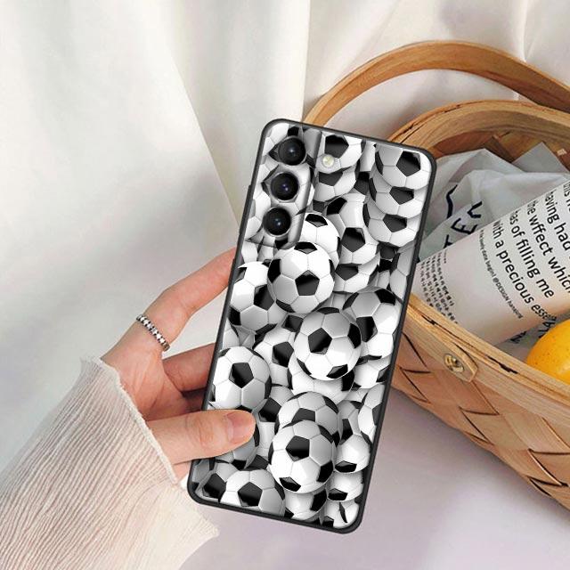 Fire Football Soccer Ball Phone Case For Samsung Galaxy S24 Ultra S23 5G S20 S21 23 FE S25 S22 S24FE Plus Case Black Soft Cover