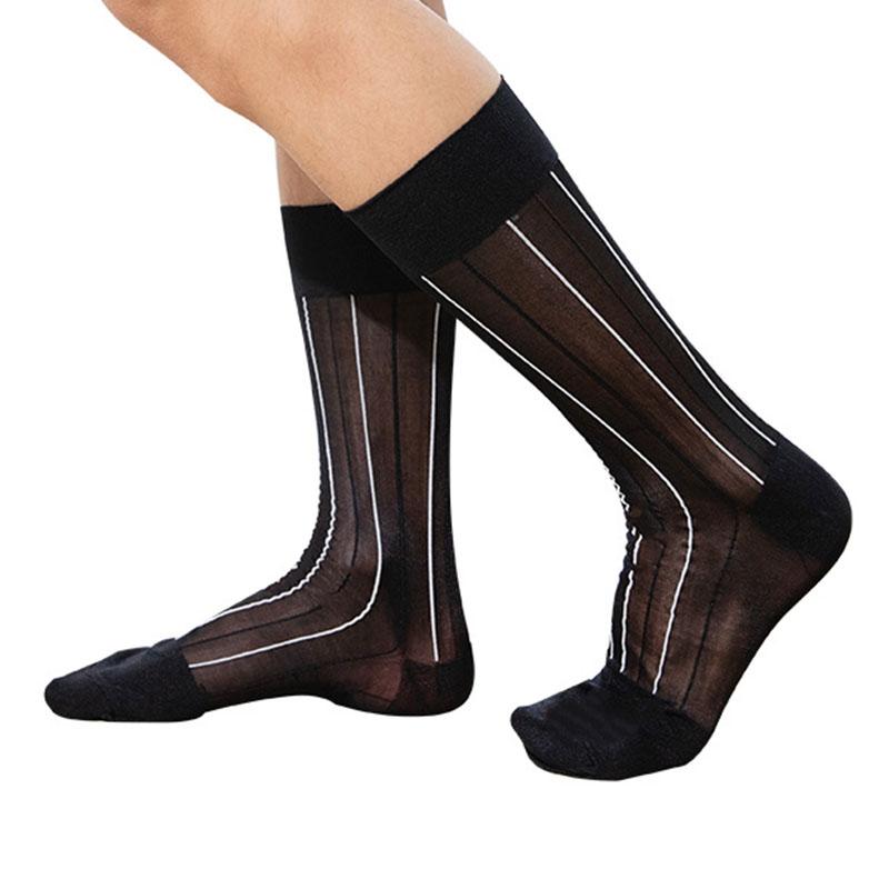 6 Paar Große Herren Business Seidenstrümpfe Hohe Qualität Polyamid Strümpfe Lange Vertikal Gestreifte Wadenhohe Socken Geschenk für Mann