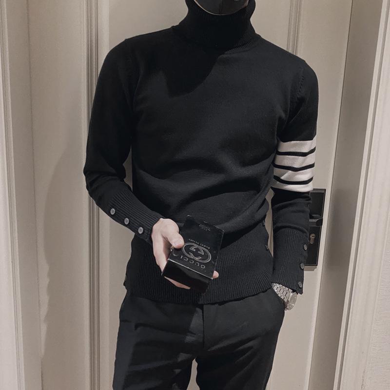 2024 Winter Korean Slim Fit Men s Casual High Neck Knit Sweater 3XL чёрный