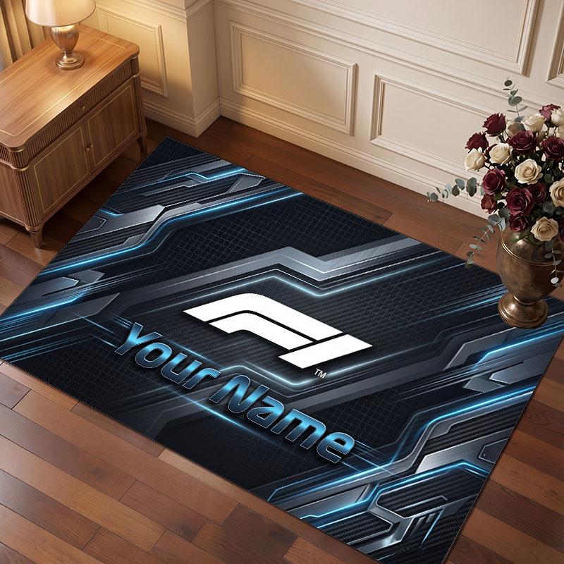 F1 Personalized Crystal Velvet Carpet, Customized Name Text Soft Anti‑Slip Rug for Living Room Bedroom