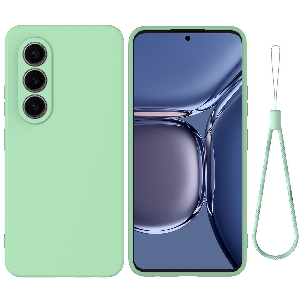 

For itel S25 4G Case Liquid Silicone Phone Back Cover with Hand Strap Green