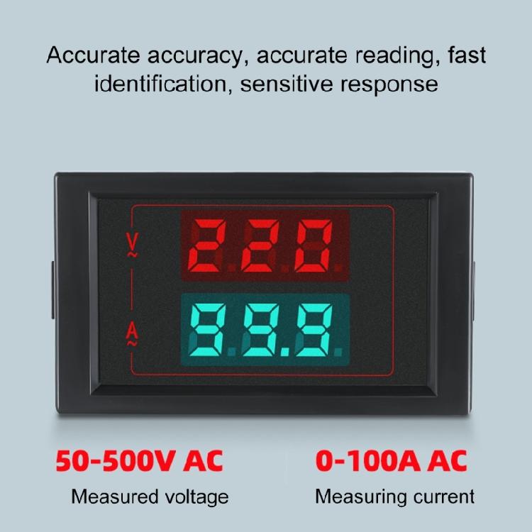 LED Digital Voltage and Current Indicator, Accurate for 50-500V/0-100A, Suitable for Industrial & Household Applications