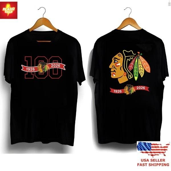 

Chicago 1Blackhawk 100th Anniversary Two Sided TShirt Unisex Fan Gift S-5XL Unisex T-Shirt M