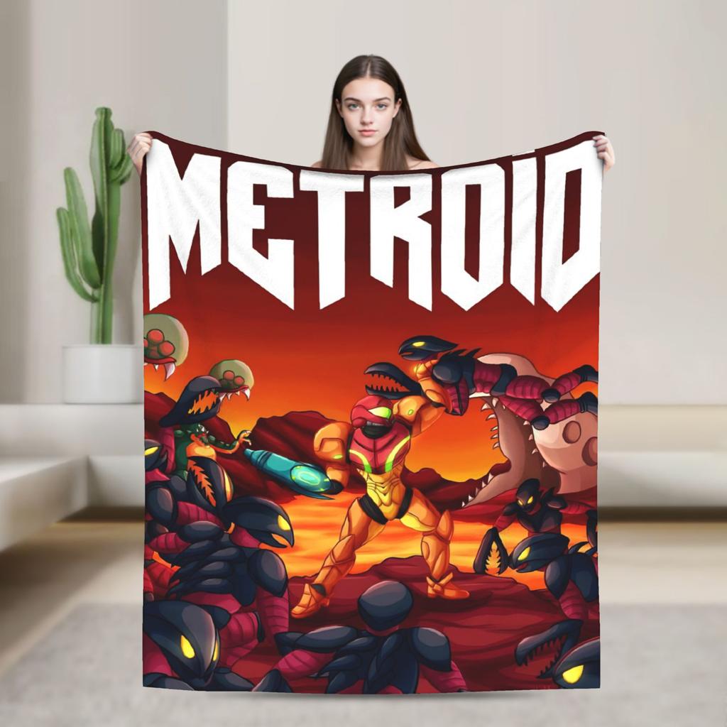Soft Blankets Decorative Metroids Hero Game  Throw Blanket  Flannel Bedspread For Couch Chair Aesthetic Sofa Bed Cover