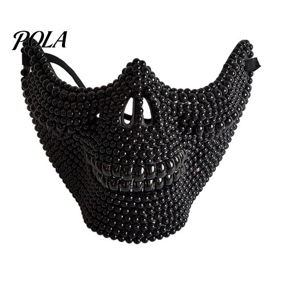 Non-sweating Cosplay Mask Halloween Skull Half Face Mask, Rhinestone Punk Knight Masquerade Prop Wide Vision with Adjustable Straps, Lightweight